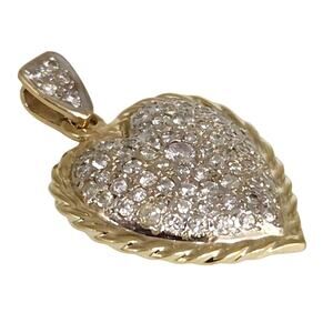 Elegant  Solid 14k Yellow Gold Natural Diamonds Pave Heart Pendant